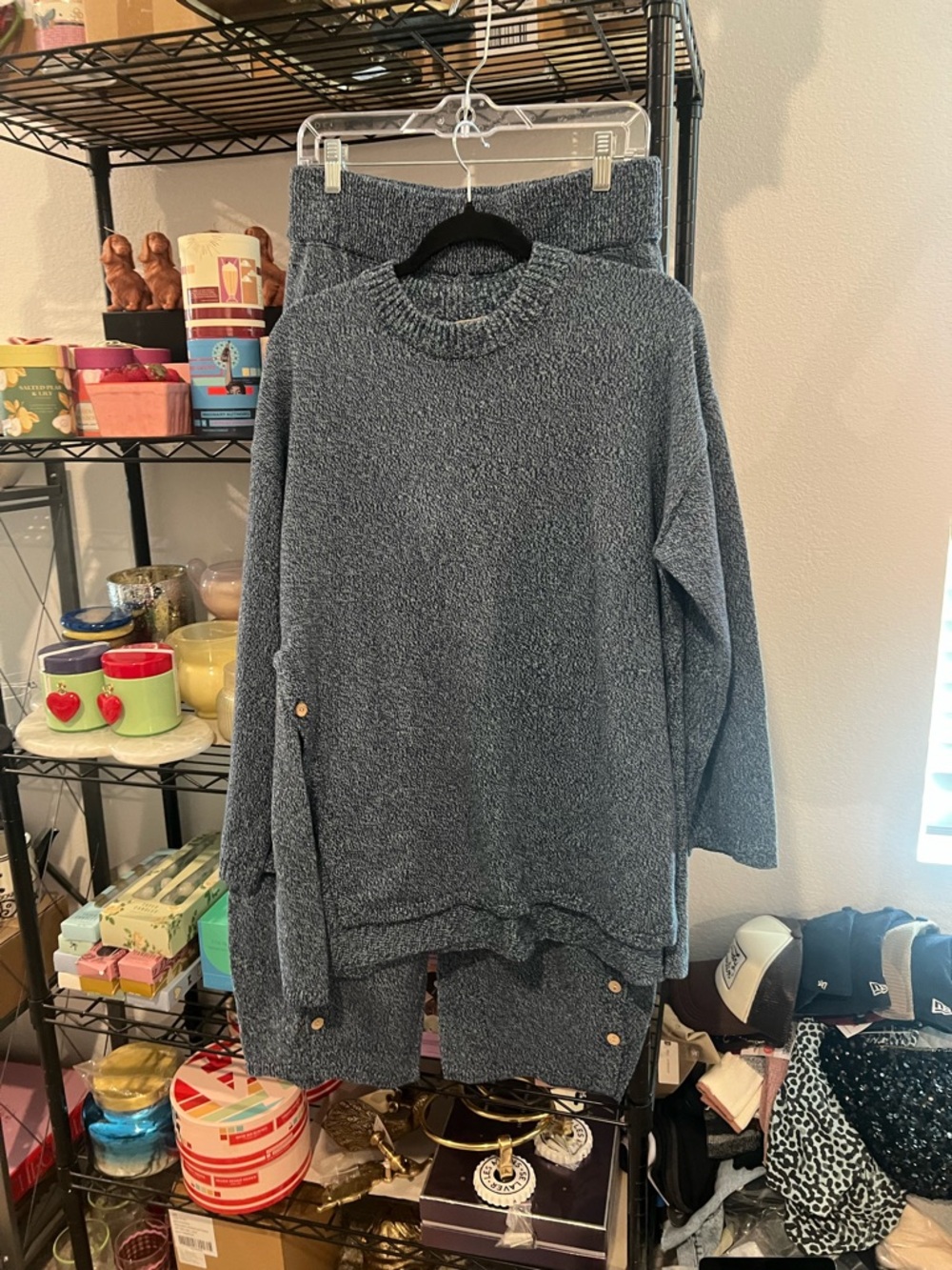 Free People Button Up Sweater Set, Blue Heather, MED , NWT - Picture 6 of 9
